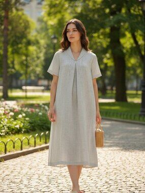 The Monochrome Shawl Collar Linen Dress